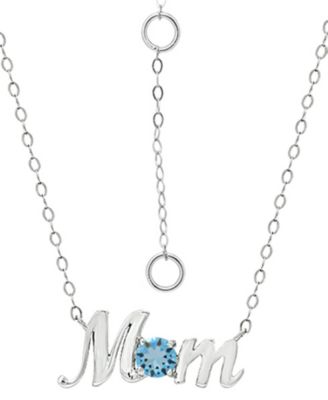 Crystal Birth Month "Mom" Pendant Necklace  in Sterling Silver, 16" + 2" extender