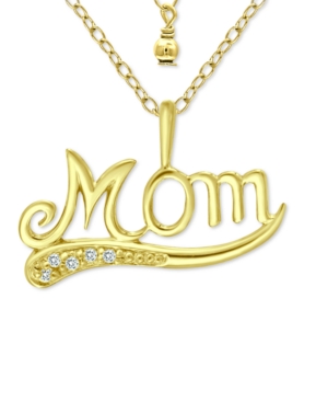 Shop Giani Bernini Cubic Zirconia Accent "mom" Pendant Necklace In 18k Gold-plated Sterling Silver, 16" + 2" Extender,  In Gold Over Silver