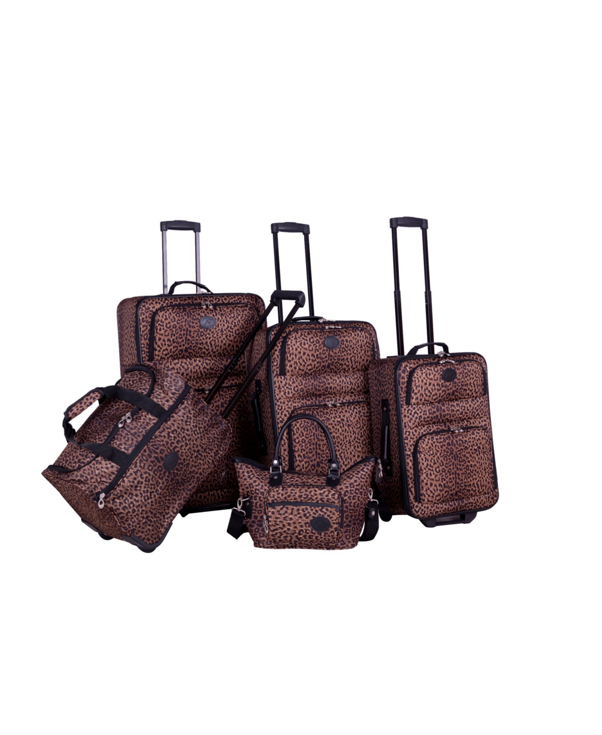 Animal Print 5 Piece Spinner Luggage Set - Dark Brown
