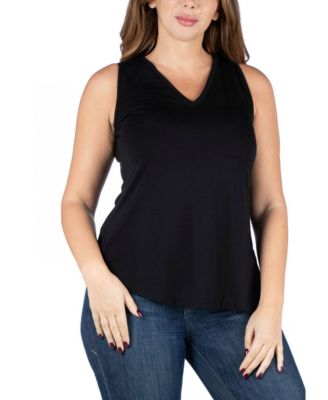 Plus Size V-Neck Sleeveless Rounded Hemline Top