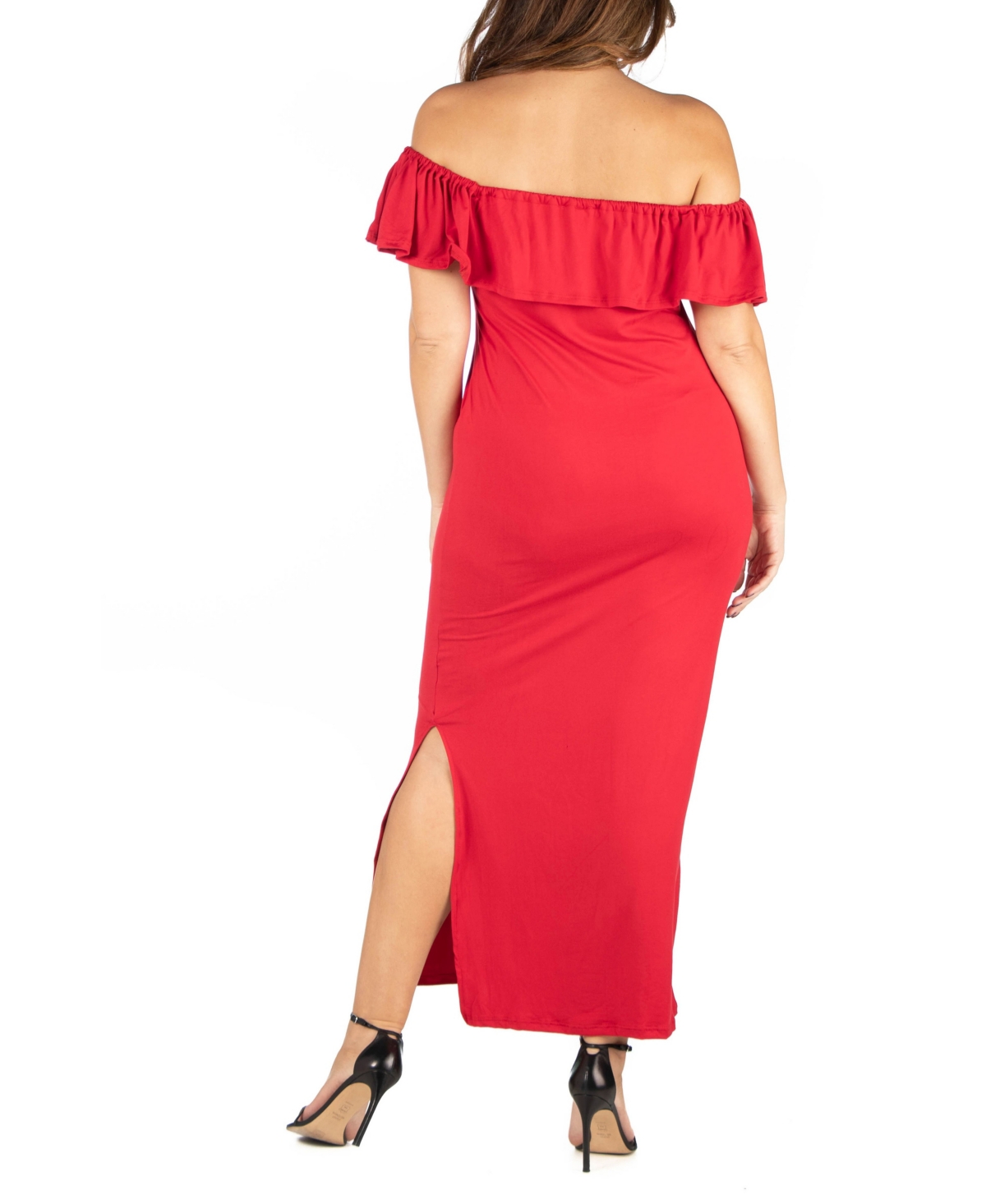 24seven Comfort Apparel Plus Size Ruffle Off The Shoulder Maxi Dress
