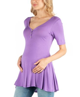 Quarter Sleeve Maternity Tunic Top with Button Detail