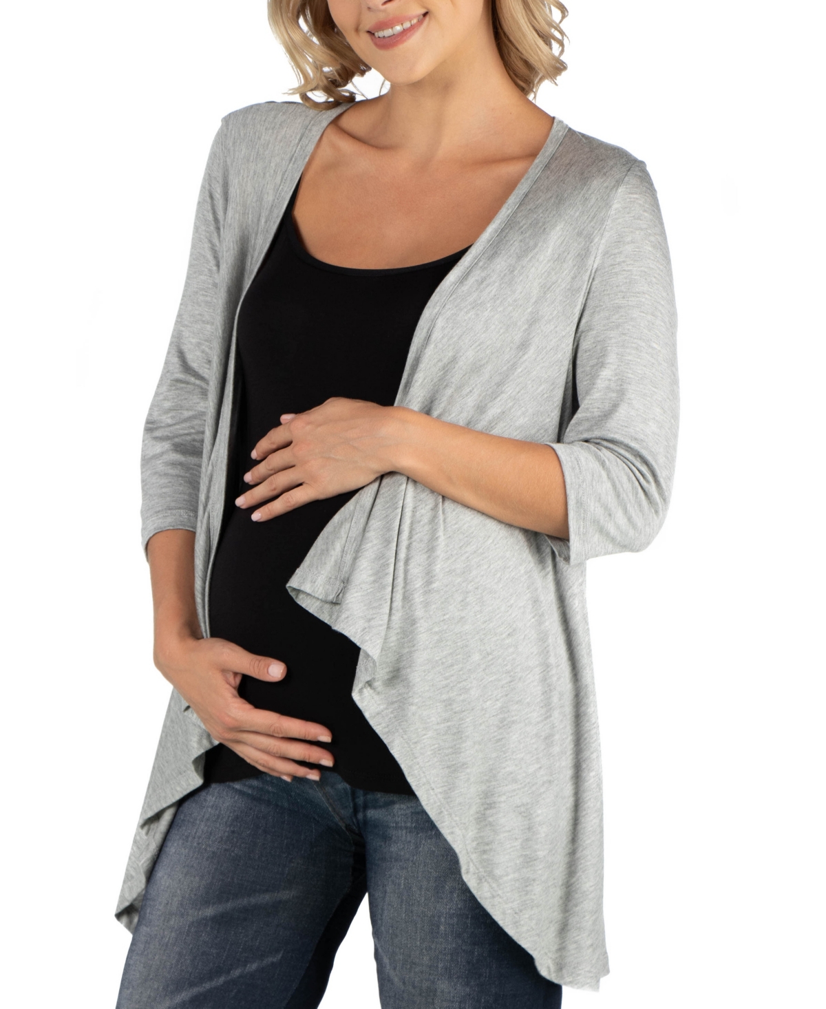 24seven Comfort Apparel Elbow Length Sleeve Maternity Open Cardigan