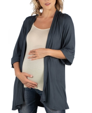 24seven Comfort Apparel Open Front Elbow Length Sleeve Maternity Cardigan