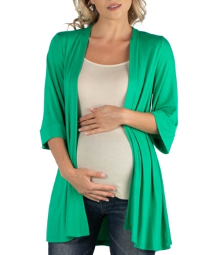 24seven Comfort Apparel Open Front Elbow Length Sleeve Maternity Cardigan