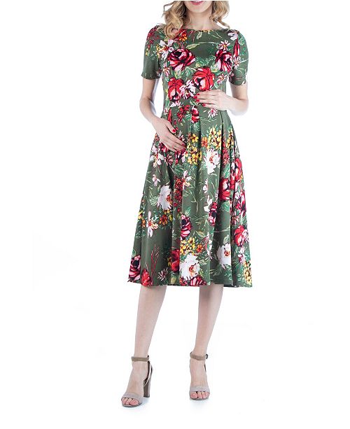 24seven Comfort Apparel Floral Print Maternity Midi Dress With