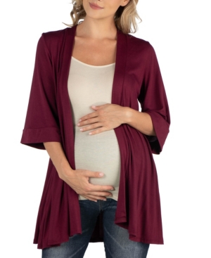 24seven Comfort Apparel Open Front Elbow Length Sleeve Maternity Cardigan