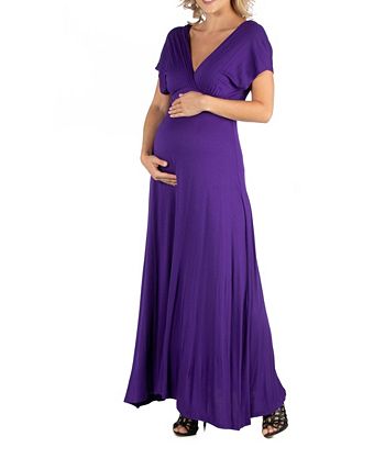 24seven Comfort Apparel Cap Sleeve V Neck Maternity Maxi Dress - Macy's