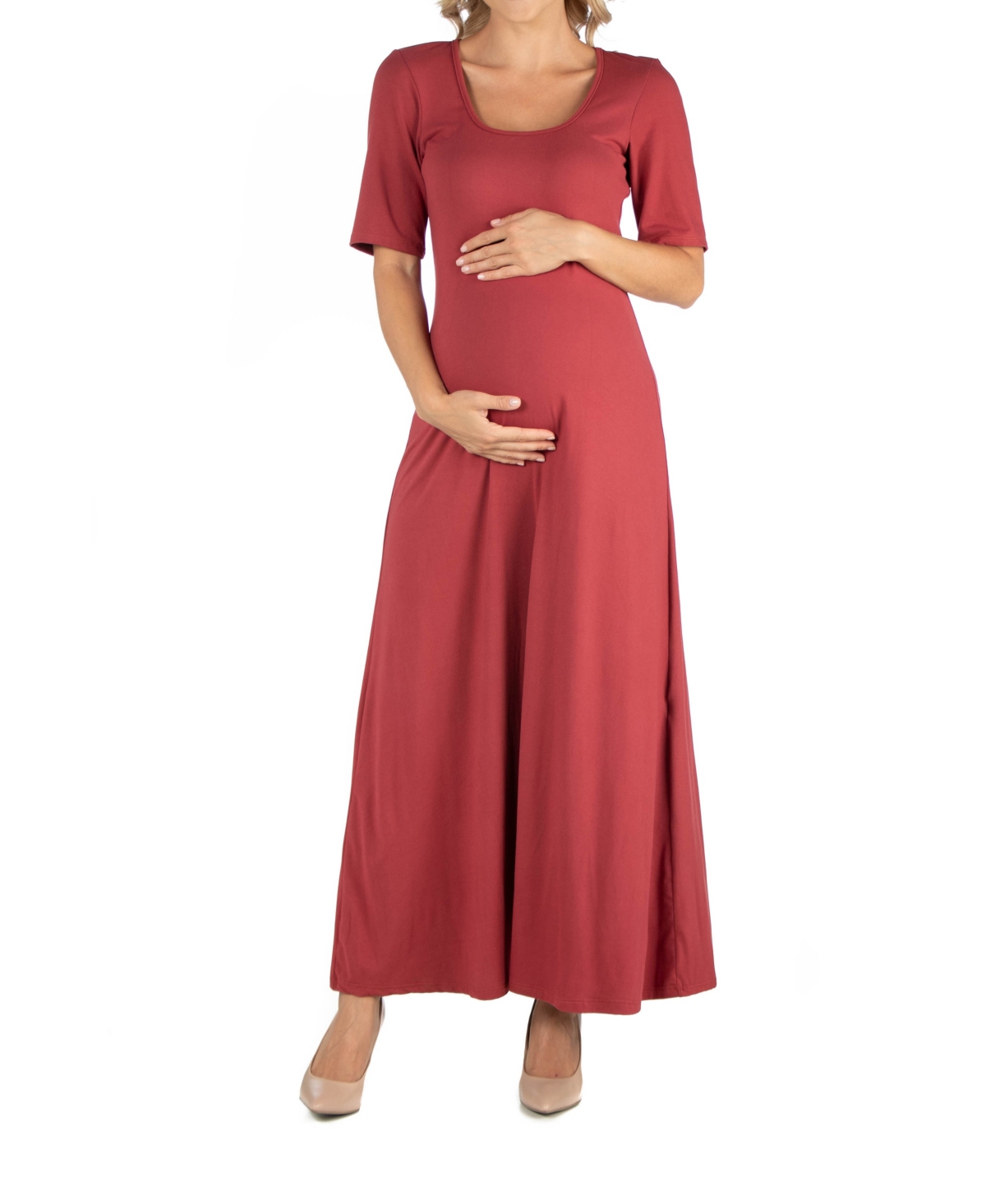 Casual Maternity Maxi Dress with Sleeves - Navy
