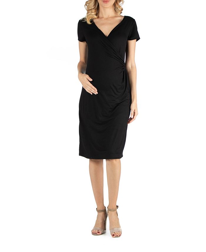 24seven Comfort Apparel Faux Wrapover Maternity Dress with Cap Sleeves ...