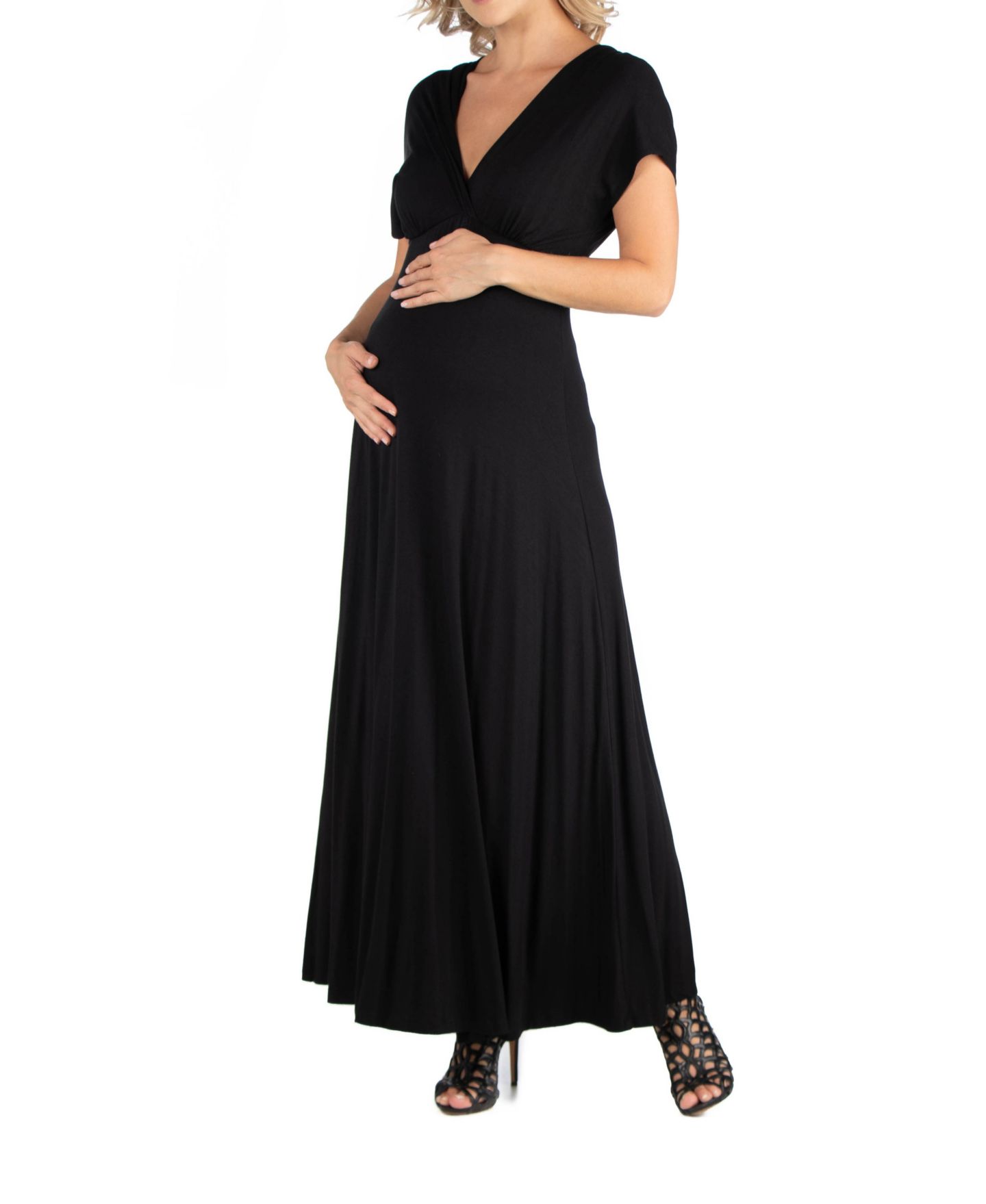 Женское платье 24seven Comfort Apparel Cap Sleeve V Neck Maternity Maxi, цвет: Чёрный — фото 2