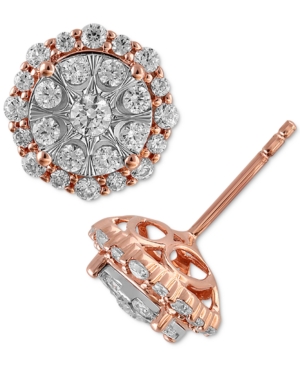 image of Diamond Halo Cluster Stud Earrings (1 ct. t.w.) in 14k Rose Gold & White Gold