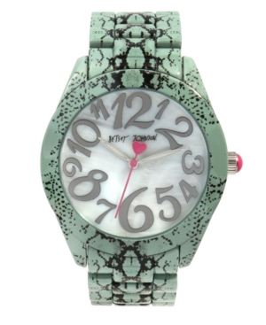 image of Betsey Johnson Women-s Snake Print Silver-Tone Snake Printed Bracelet Watch 42mm