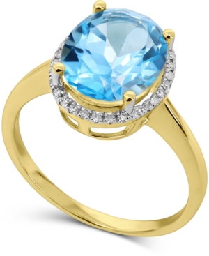 image of Blue Topaz (3-3/4 ct. t.w.) & Diamond (1/8 ct. t.w.) Halo Ring in 14k Gold