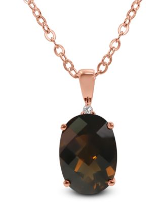 Macy's - Smoky Quartz (5 ct. t.w.) & Diamond Accent 18" Pendant Necklace in 14k Rose Gold