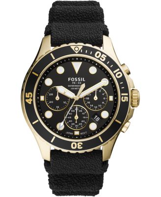Fossil - Men's Chronograph FB-03 Black Textured Silicone Strap Watch 46mm
