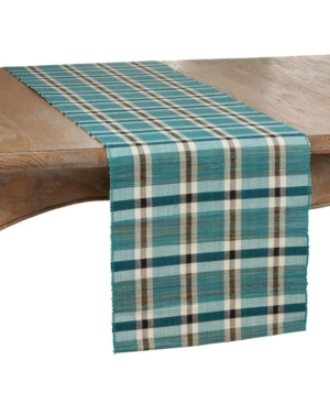 Shop Saro Lifestyle Plaid Woven Water Hyacinth Table Runner In Turquoise