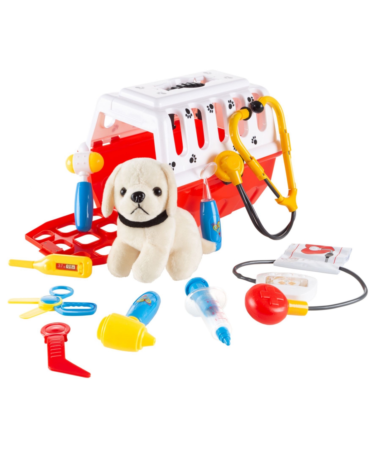 Trademark Global Hey Play Kids Veterinary Set With Animal Medical Supplies, Plush Dog And Carrier For Boys And Girls, In Multi
