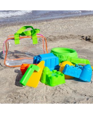 Hey Play Beach Sand And Water Toy Set For Kids With Bpa Free Molds, Sandcastle Designs, Smoothing Tool, Zippered Carrying Bag For Creative Play