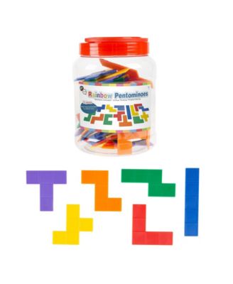 Hey Play Rainbow Pentominoes Set - Bright Colorful Scored Plastic Tile Puzzle With Storage Case, 72 Pieces