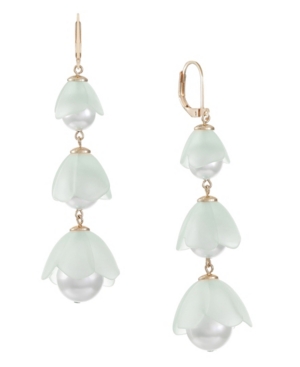 image of Trifari Gold-Tone Imitation Pearl Resin Linear Earring