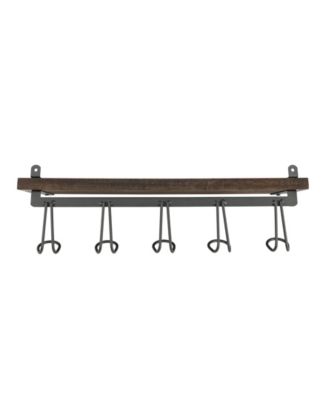 Vintage-like Living Wall Mount 5-Hook Wood Shelf