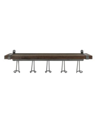 Vintage-like Living Wall Mount 5-Hook Wood Shelf