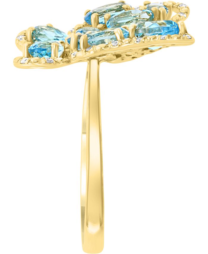 Macy's - Swiss Blue Topaz (2-1/20 ct. t.w.) & Diamond (1/6 ct. t.w.) Butterfly Ring in 14k Gold