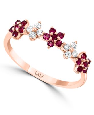 Lali Jewels Ruby (3/8 ct. t.w.) & Diamond (1/6 ct. t.w.) Five Flower Ring in 14k Gold (Also in White Gold) - Ruby / RG