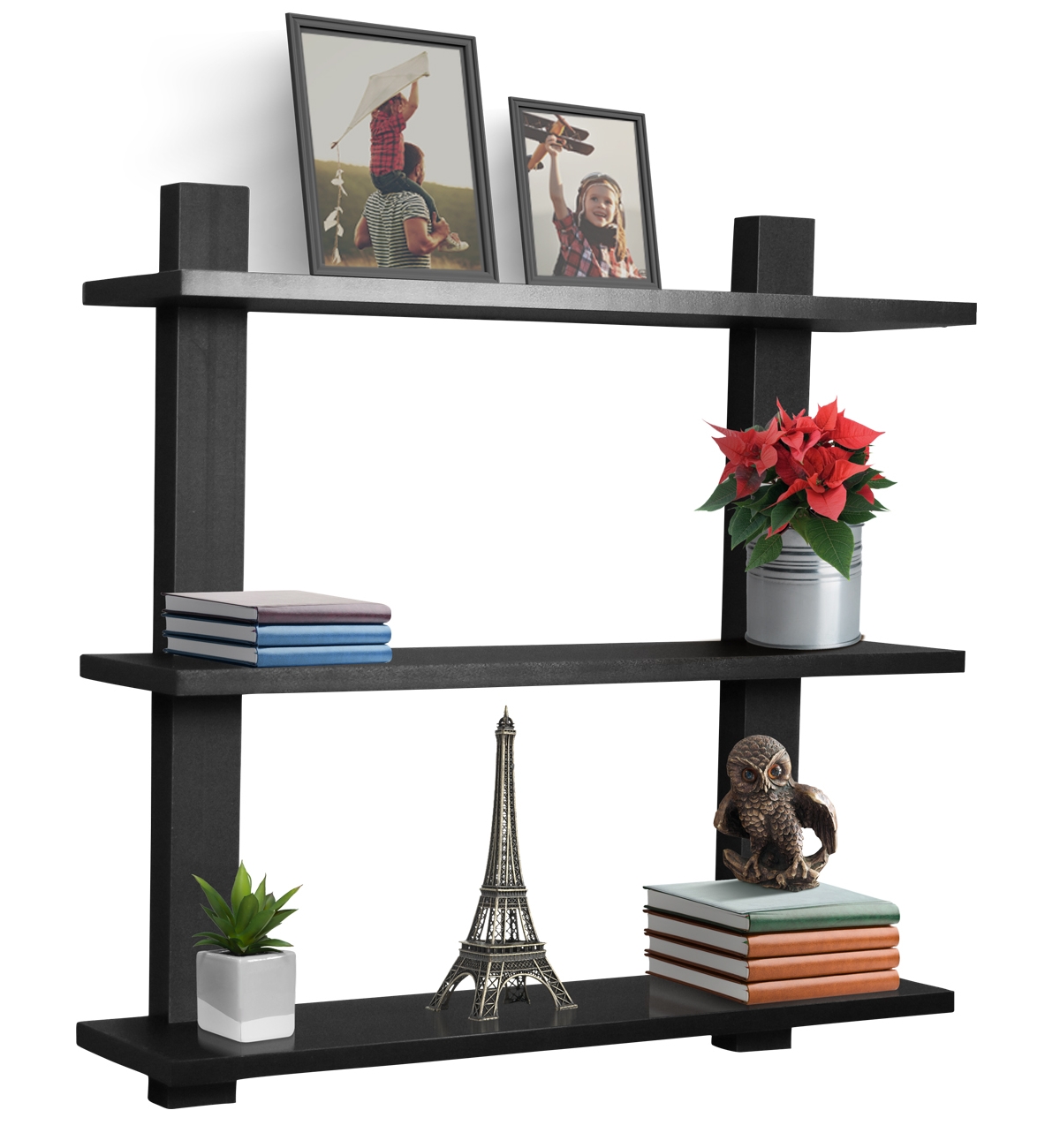 Sorbus 3 Tier Decorative Floating Wall Shelf - for Books, Trophies, Wall Decor, Kitchen, Living Room & Bathroom Decor - Black