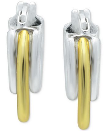 Giani Bernini - Extra Small Triple Hoop Earrings in Sterling Silver and 18k Gold-Plate, 0.59"