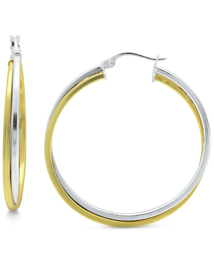 Giani Bernini - Medium Two-Tone Twist Hoop Earrings in Sterling Silver & 18k Gold Plated Sterling Silver, 35mm