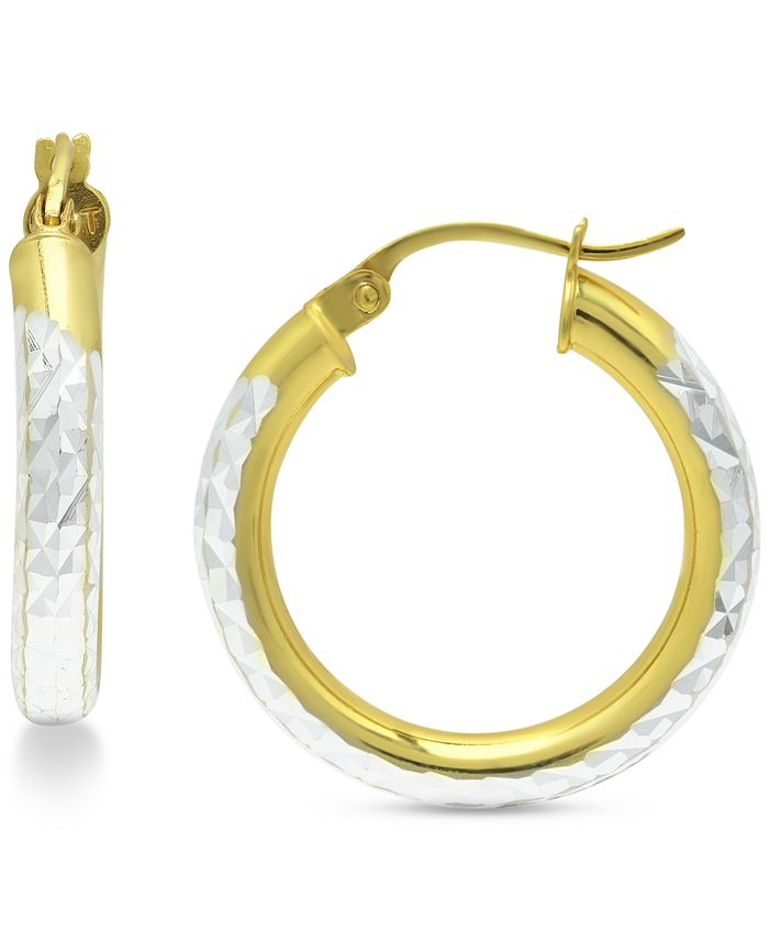 Giani Bernini - Small Two-Tone Textured Hoop Earrings in Sterling Silver & 18k Gold-Plate, 3/4"