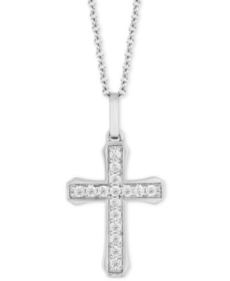 Hallmark Diamonds - Diamond Cross Pendant Necklace (1/4 ct. t.w.) in Sterling Silver, 16" + 2" extender