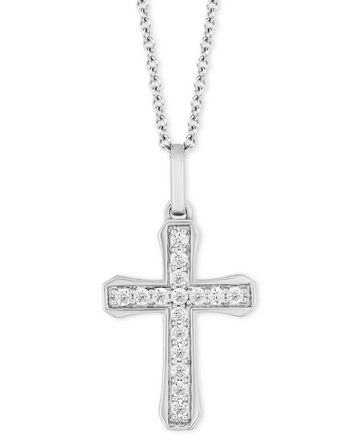 Hallmark Diamonds - Diamond Cross Pendant Necklace (1/4 ct. t.w.) in Sterling Silver, 16" + 2" extender