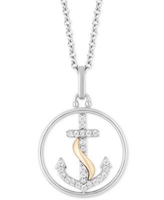 Hallmark Diamonds - Diamond Anchor Pendant Necklace (1/6 ct. t.w.) in Sterling Silver & 14k Gold, 16" + 2" extender