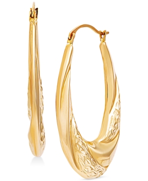 image of Swirl Look Oval Hoop Earrings in 14k Gold