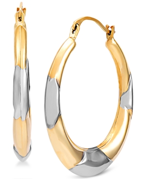 image of Polished Two-Tone Hoop Earrings in 14k Gold & White Rhodium-Plate