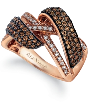 image of Le Vian Chocolatier Chocolate Diamond (1 ct. t.w.) & Vanilla Diamond (1/5 ct. t.w.) Crossover Ring in 14k Rose Gold