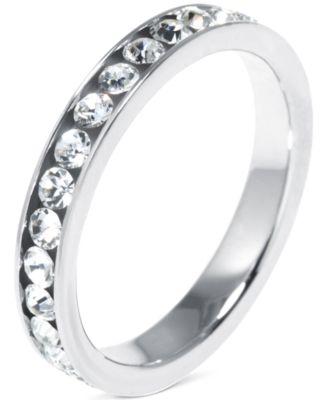 Crystal Eternity Flat Edge Stacking Band in Sterling Silver