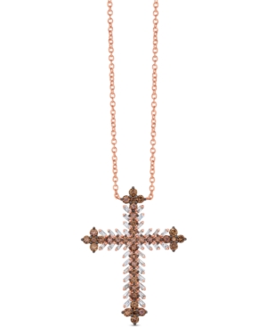 image of Le Vian Chocolate Diamond (1-1/5 ct. t.w.) & Nude Diamond (3/8 ct. t.w.) Cross Pendant Necklace in 14k Rose Gold, 18