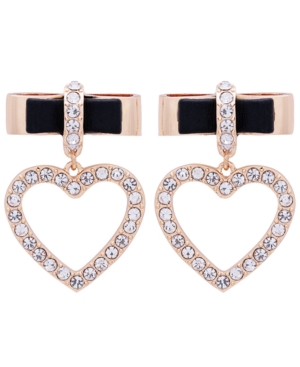 image of Guess Gold-Tone Crystal Bow & Heart Charm Drop Earrings