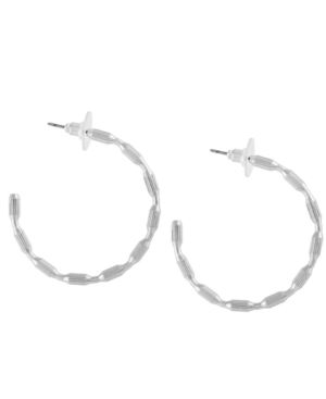 image of Guess Silver-Tone Medium Ribbed C-Hoop Earrings, 1.5