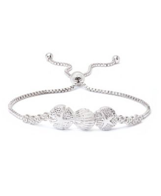 Macy's - Diamond Accent Sand Dollar Bolo Adjustable Bracelet in Silver-Plated Brass