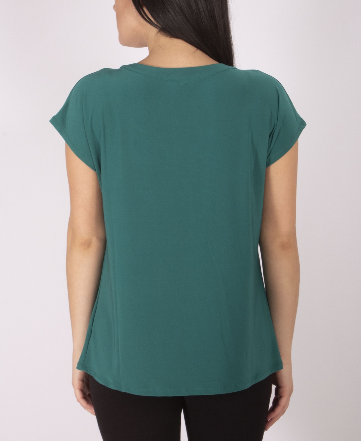 Ny Collection Plus Size Short Sleeve Jewel Neck Top With Grommets In Green