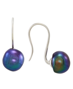 image of Blue Cultured Freshwater Baroque Pearl (9mm) Drop Earrings in Sterling Silver (Also in White)