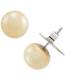 Cultured Freshwater Button Pearl (10mm) Stud Earrings in Sterling Silver (Available in Multiple Colors)