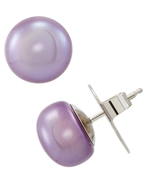 image of Cultured Freshwater Button Pearl (10mm) Stud Earrings in Sterling Silver (Available in Multiple Colors)