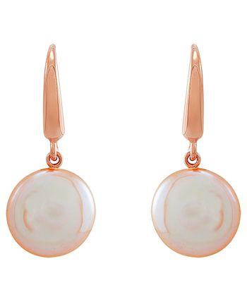 Macy's - White Cultured Freshwater Coin Pearl (13mm) Drop Earrings in 14k Rose Gold-Plated Sterling Silver