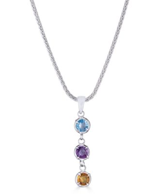 Macy's - Multi-Gemstone Dangle 18" Pendant Necklace (3/4 ct. t.w.) in Sterling Silver, 17-1/2" + 3" extender